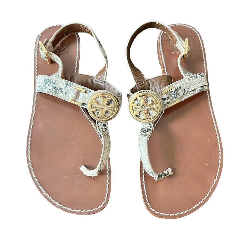 Tory Burch Miller Animal Print Gold Hardware Ankle Strap Sandal Size 10
